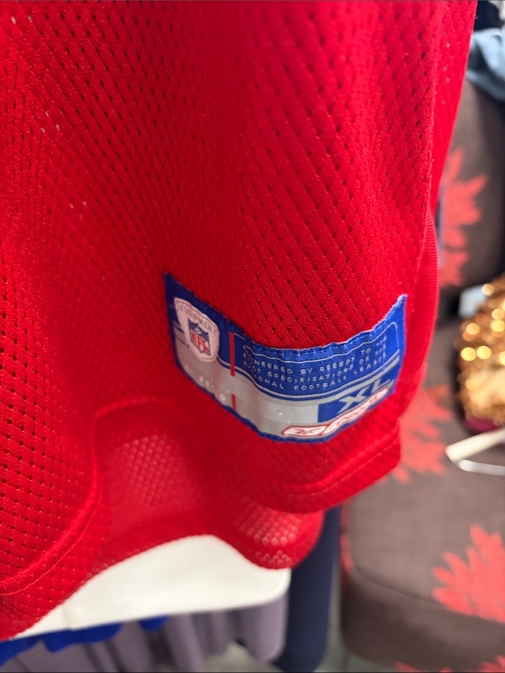 NFL Red Mesh Football Jersey with White NFL Shield - Picture 3 of 6